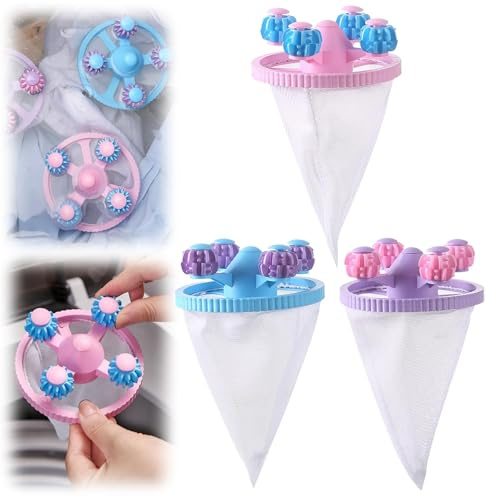Pack of 3 Filter Bags Washing Machine Hair Remover, Reusable Hair Catcher for Pet Hair and Lint, Laundry Filter Bag for Clean Clothes (All)