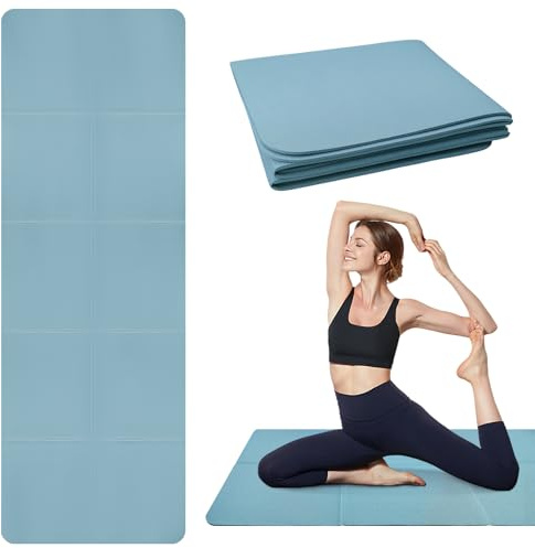 Tappetino Yoga Pieghevole in TPE Materassino Fitness Antiscivolo Tappetino da Viaggio Portatile Tappetino sportivo per Viaggio,Pilates,Ginnastica e Allenamento,183 x 61 x 0,5 cm (Blu)