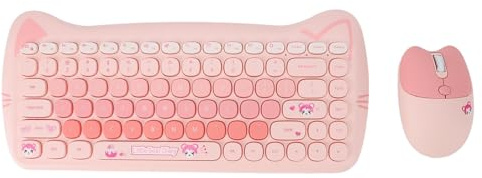 Ejoyous Keyboard and Mouse Combo, Noiseless Keyboard and Mouse Set Ergonomic 2.4G Wireless Vibrant Colors for Office Gaming (Pink)