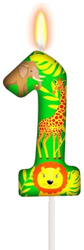 Koboko Dschungel Kerze 1. Geburtstag, Safari Tier Geburtstagskerze 1, Wild Tiere Tortendeko 1. Geburtstag Kerzen, Dschungel Geburtstagskerzen Zahlen 1, Safari Kerze 1 für Junge Mädchen Cake Topper