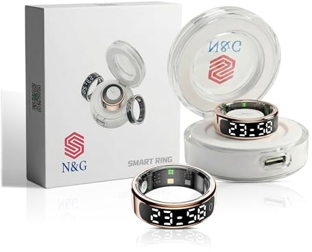 N&G Anello intelligente per uomini e donne, anello di monitoraggio fitness e salute con display a LED, frequenza cardiaca, conteggio dei passi e monitoraggio del sonno, modalità multi-sport