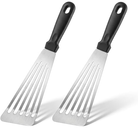 2 Packs Fish Spatula Fish Slice Stainless Steel, Flexible Metal Spatula for Kitchen Use Thin Slotted Spatulas for Flipping Eggs, Burgers and Baking, Flexible Barbecue Turner, 32CM
