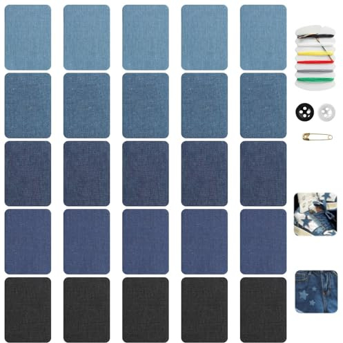 Jeans Flicken zum Aufbügeln Erwachsene,Bügelflicken,Iron On Repair Patches | 25 Stück,7.5×10.5 CM,5 Farben Baumwolle Patches Reparaturset,für Kleidung, Hosen, T-Shirt, Rucksack, Jacken