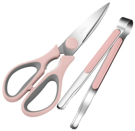 Acier Inoxydable, Ensemble de Ciseaux à Barbecue et Pince, Rose | Outil Manuel Polyvalent, Prise Antidérapante et Design Ergonomique, pour Dîner à Maison et Fête