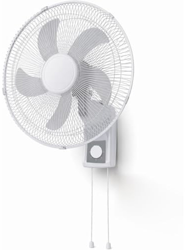 BAKAJI Ventilatore da Parete con Griglia da 43 cm, 5 Pale, 3 Livelli di Velocità Selezionabili, 65 Watt di Potenza con Oscillazione Laterale Automatica, Bianco