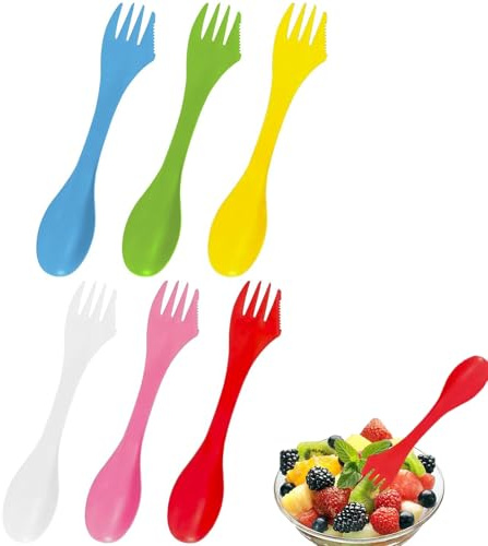 6 Pack Spork 3-in-1 Camping Cutlery Set Reusable Spoon Fork Knife Portable Travel Utensils BPA Free Lightweight Plastic Outdoor Picnic Hiking Backpacking Accessories for Adults Kids