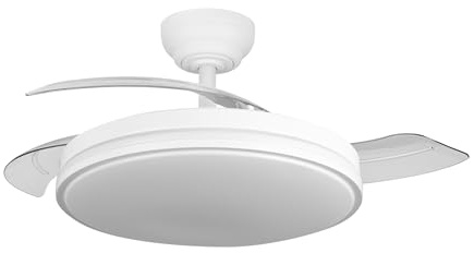 YATEK Ventilador de Techo Rubia Blanco con Aspas Retráctiles, Motor DC Silencioso, LED 60W 6980 lm Regulable, 6 Velocidades, Mando a Distancia, Función Verano Invierno, 107 cm