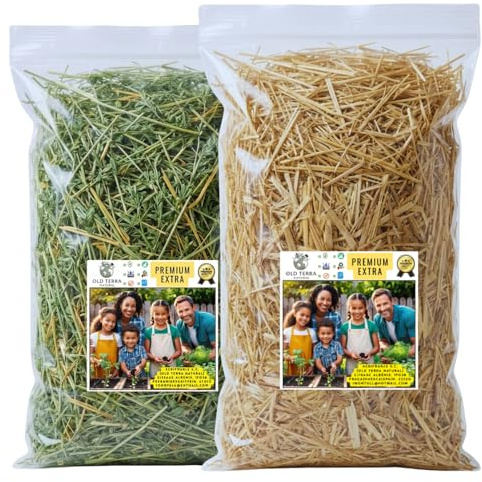 OLD TERRA NATURAL Paglia + Alfalfa in ramo, 12 l, letto 100% naturale per conigli, porcellini d'India e animali domestici, senza polvere, odore gradevole, ideale per nidi e artigianato, cibo per