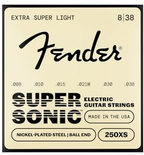 Fender Super 250 Guitar Strings, Nickel Plated Steel, Ball End, 250XS Gauges .008-.038, (6)