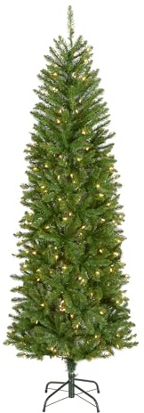 National Tree Company 6.5 ft Pre-Lit Kingswood Fir Slim Artificial Christmas Tree, 250 Clear Lights, 719 Tips, Includes Stand, Green