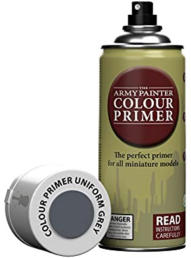 The Army Painter, Colour Primer Uniform Grey, 400 ml Spray Acrylique Couleur Uniform Grey, Apprêt pour la Peinture de Figurines Warhammer 40k Et Donjons Et Dragons