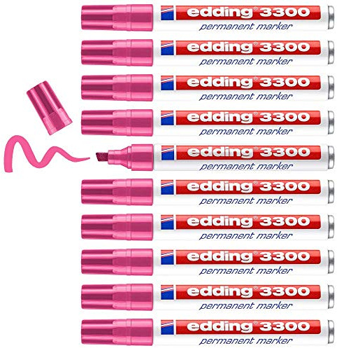 edding 3300 – 09 – låda med 10 permanentmarkör, kilspets, sticktjocklek 1–5 mm, rosa