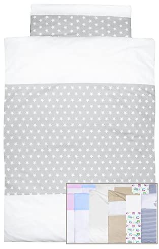 Vizaro Baby Bettwäsche Set 100x135cm + Kissenbezug 30x60cm Für Kinderwiege 70x140cm - 100% Reine Baumwole Weiße Sternchen