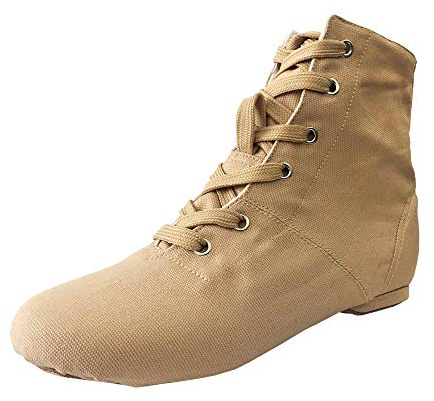 Danzcue Women Jazz Boot Shoes Canvas Lace-up Jazz Shoes for Woman Ankle Boots, Flesh, 4.5M