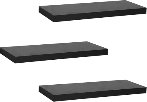 WOLTU Wandregal,Schweberegal Schwarz,60x22.9x3.8cm,MDF 3er | Wandregal Schwarz 3er,Regalbrett freischwebend Schweberegal,Wandregal Wandboard für Büro,Wohnzimmer, Schlafzimmer,Küche