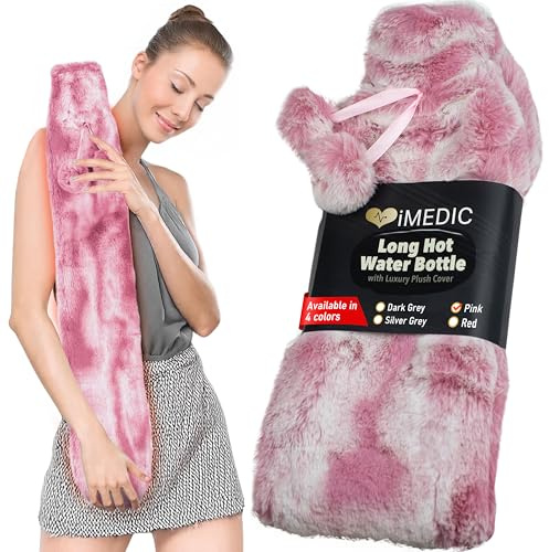 iMedic Hot Water Bottle with Luxury Fleece or Knit Cover - Large Hot Water Bottle - Faux Fur Pink UK