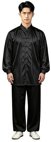 G-LIKE Unisex South Korean Silk Tai Chi Uniform Kung Fu Suits (Black, XXL)