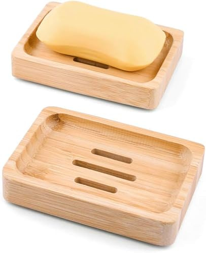 Mutsitaz 2 Stück Seifenschalen aus Bambus mit Wasserablauf, Seifenablage für Feste Seife, natürlicher Seifenhalter für Waschbecken, Badezimmer, Dusche und Küche