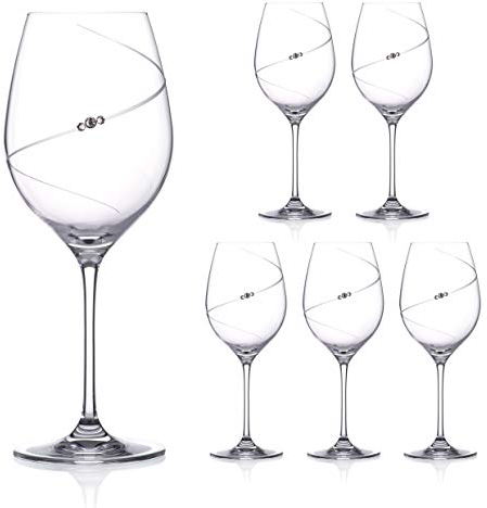 DIAMANTE Red Wine Glasses - 'Silhouette' Design Embellished with Sparkling Crystals - Set of 6
