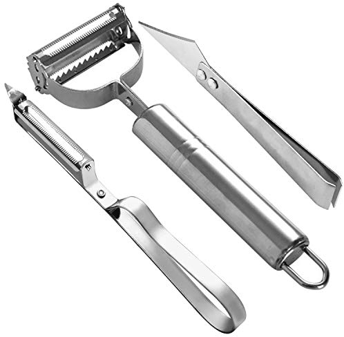 KARAA 3 Pcs Schäler Gemüse Julienneschneider Kartoffelschäler Edelstahl Sparschäler Gemüseschäler 2 in 1 für Obst Gemüse Universalschäler Zweischneidig
