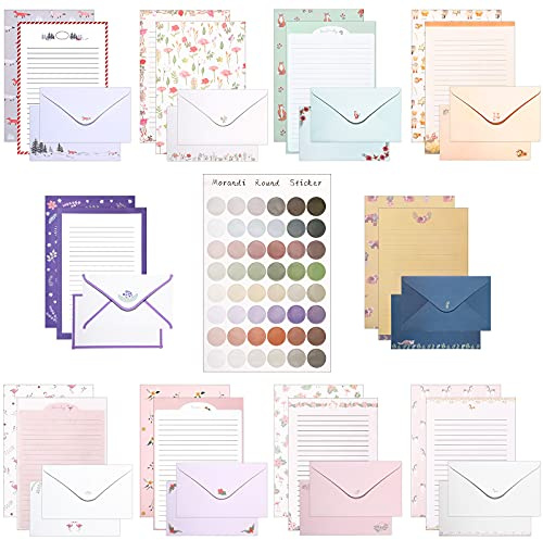 Zonon 90 Pieces Stationery Set with Envelopes Include 60 Letter Writing Paper 30 Envelopes and 48 Colorful Round Dot Decal for Letter Party Invitations Office School Supplies(Cute Style)