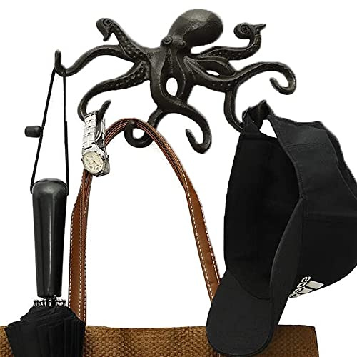 Robuster Garderobenhaken, Kleiderhaken für Kraken, Wandgarderobe, rustikales Design, mit Schrauben und Stopfen aus Gummi, 6 Tentakel, für Badezimmer, Schlafzimmer, Küche