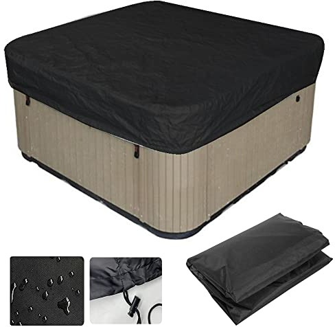 XVBVS wasserdichte Quadratische Whirlpool-Abdeckung, UV-beständige SPA-Abdeckung mit Elastischem Seil, Garten-Hot-Spring-Bad-Schwimmbad-Möbel-Staubschutz, 210D Oxford-Stoff (215 * 215 * 30cm,Schwarz)
