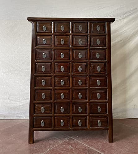 Antiker Apothekerschrank Aktenschrank Büroschrank Apotheke Schrank Sideboard Kommode Kommodenschrank Sideboardschrank mit 32 Schubladen Breite75xHöhe109cm Farbe Nussbaum