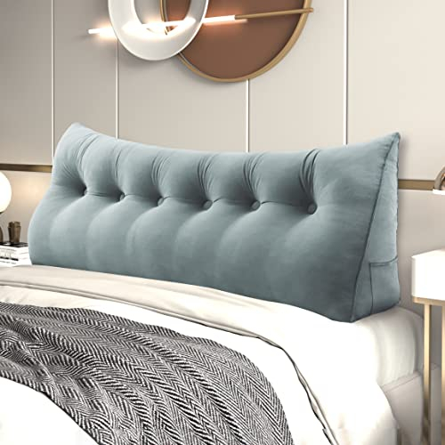 Johnear Rückenkissen Bett Keilkissen Sofa Rückenlehne Lesekissen, Lehnenkissen Dreieckige Kopfkissen Lendenkissen mit abnehmbarem Samt Bezug （Grau, 180cm