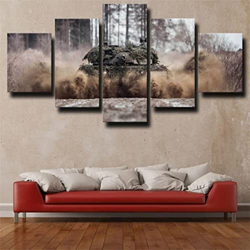 ZipperPull Kunstdruck auf Leinwand Bilder 5 Teiliger Vlies Leinwandbild Bundeswehr Deutscher Panzer Leopard 2A4 Wandkunst Bild 5 Teilig Moderne Dekorative Schlafzimmer - Gerahmt 150X80cm