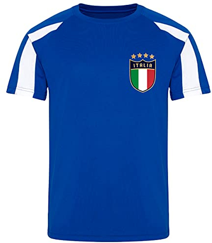 FOOTEEZ - Maglietta calcio Italia per bambini, squadra nazionale Coppa, Blu reale, 7-8 Years