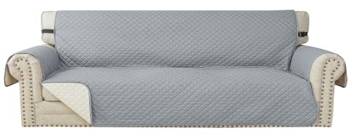 YSTELLAA 100% Wasserdicht Sofa Überzug 4 Sitzer, Couch Bezug Rutschfes, Waschbar Couchüberzug, Sofabezug Mit Armlehnen, Universal Sofa Covers Für Katze Hund, Mit Gummiband, Hellgrau | Universeller Sofabezug, flüssigkeitsabweisend, rutschfest, dick, Schutz vor Kratzern