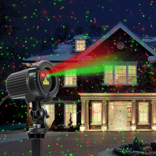 HERHOTER Luces de proyector de Navidad para exteriores, luces de proyector de Navidad en movimiento rojas y verdes, decoración de casa de jardín de Navidad impermeable