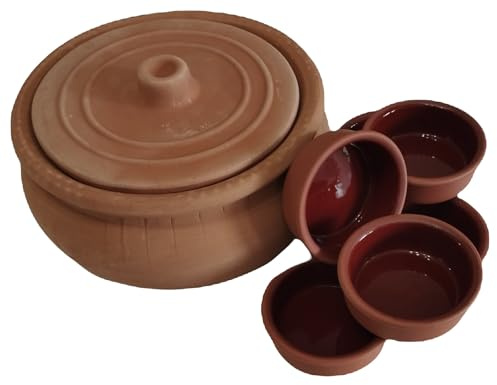 Tontopf Güvectopf Naturton Bräter Ton Schalen Tapas Schalen Schmortopf Tajine Dampfgartopf Auflaufform Kochtopf unglasiert (Tontopf 5Liter+6 Er Schale)