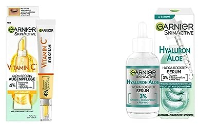 Garnier Vitamin C Anti-Müdigkeits Augencreme & Feuchtigkeitsspendendes Serum für ein straffes und strahlendes Hautbild, Mit beruhigender Aloe Vera und Hyaluronsäure, Skin Active, 30 ml