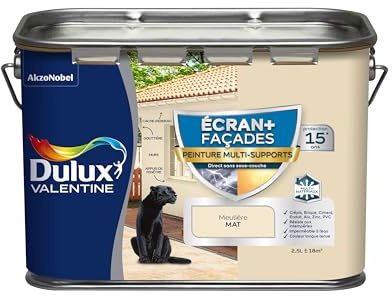 Dulux Valentine Peinture Ecran+ Multi-Supports Extérieure Façades - Crépis, Briques, Ciment, Enduit, Alu, Zinc, PVC - Couleur Longue Tenue - Mat Meulière 2,5L