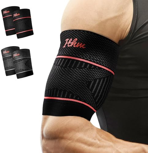 ITHW Bicep Tendonitis Brace Bicep Brace(1Pair)-Bicep Compression Sleeve-Upper Arm Tricep & Bicep Support Brace for Pain Relief, Muscle Strains Recovery, Rehab or Workouts (Orange, Medium)