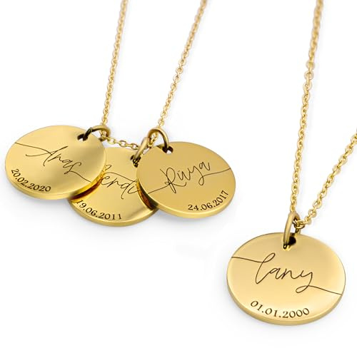 Meinearmbänder Damen Halskette mit Namen | Namensschmuck Ø25 mm | Personalisierbar mit Buchstaben | Individuelles Präsent für Frauen & Mütter