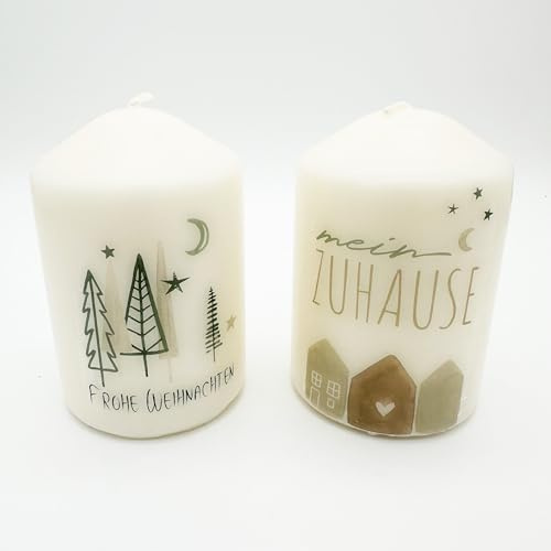 Adventskerzen Weihnachtskranz mit winterlichen Motiv Stumpfkerzen Spruch Advent mit Zahlenmotiv Weihnachtsdeko (Mein Zuhause)