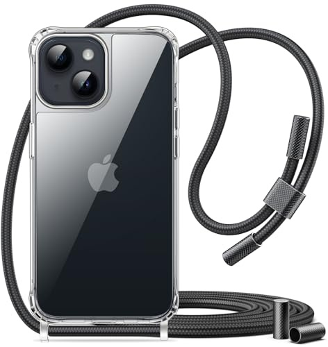JETech Crossbody Case for iPhone 14, Midnight | Adjustable Crossbody Strap, Anti-Yellowing Clear Back, Shockproof Protection