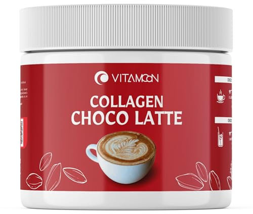 Collagène Choco Latte- 8500mg collagène Peptan + vit C + lait de coco - Peau Hydratée, Articulations Forte - Sans sucre ajouté - pot de 230g (20 portions (Lot de 1), Chocolat)