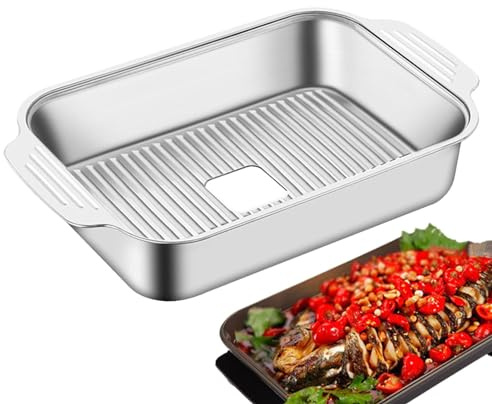 Goowafur Stainless Steel Grill Pan,Rectangle Metal Dish Plate | Food Container, Handles Equipped, Fish Platter Food Trays for Family Dinner Barbecue Camping Parties