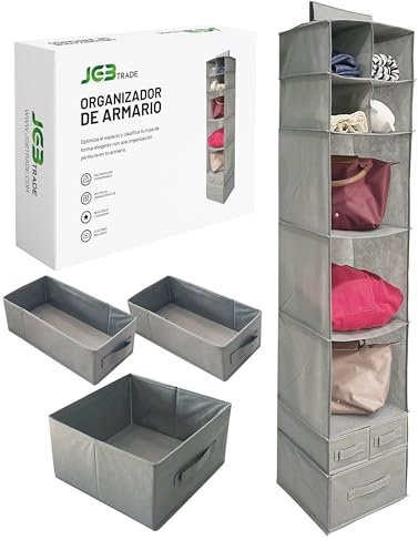 Organizador armario ropa - Organizador armario colgante de tela con 7 baldas organizadoras y 3 cajones para almacenaje de ropa, zapatos y accesorios - Estanterias almacenaje y organizadores de armario