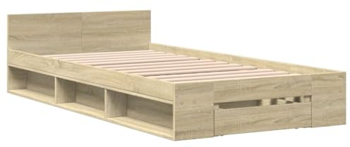 vidaXL Cama con cajón Madera ingeniería Roble Sonoma 100x200 cm, Cama, Cama con almacenaje, Estructura de Cama Individual, Cama Individual