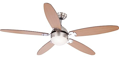 GLOBO LED Deckenventilator mit Beleuchtung Deckenventilator mit Zugschalter, Sommer Winter, Flügel wendbar braun graphit 3 Stufen, 1x E14 LED warmweiß, DxH 132 x 40,6 cm