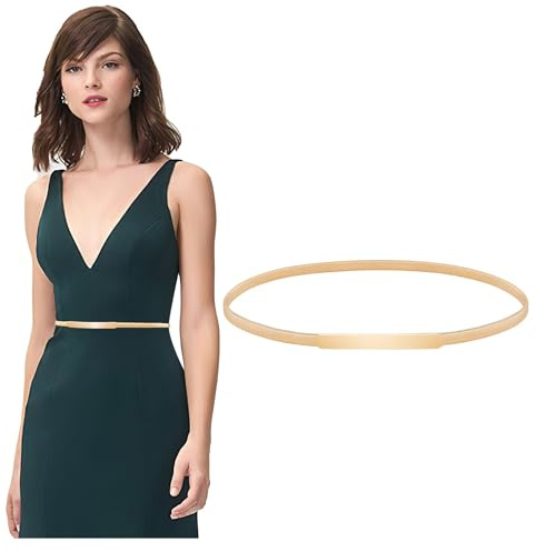 VONMELLI Schmaler Metall Taillengürtel für Kleid Damen Elastischer Dünner Kettengürtel für Damen Gold S