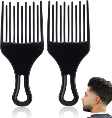 LAKJUOZ 2 Piezas Peine Afro Grueso Comb,Plástico Peine Afro Ancho Dientes Para Rizos Cabello Cortar Cepillo De Pelo Para Cabello Rizado,Negro