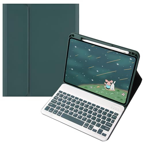 Bueuwe Funda con Teclado para iPad De 10,2 Pulgadas, 9.ª, 8.ª Y 7.ª Generación, Español Ñ, Teclado Bluetooth Desmontable Y Portalápices,Deep Green