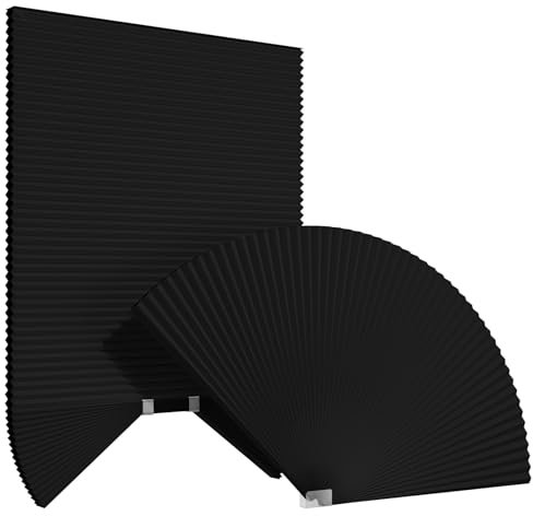 Youngoo Bogen-Fensterblende, Verdunkelung, Halbkreis, zellulär, ohne Bohren, Halbmond-Wabenrollos für Innenfenster, einfache Installation, Schwarz, 1 Stück, 24 B x 48 H