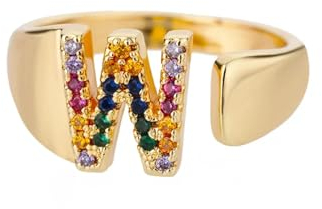 Hasdnker Ring Ringe Damen Bijouterie Herren Regenbogen Zirkon Buchstaben Ringe Für Frauen Initial Ring Verstellbar Hochzeit Paar Ringe Boho Schmuck W